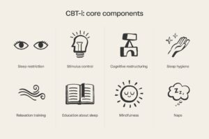 An image illustrating the core components of CBT-i. 